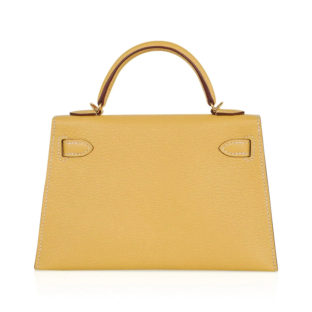 Mini Kelly 20 Sellier Jaune Foin Bag Chevre Gold
