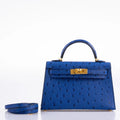 Kelly Mini II Blue Sapphire Ostrich Gold Hardware
