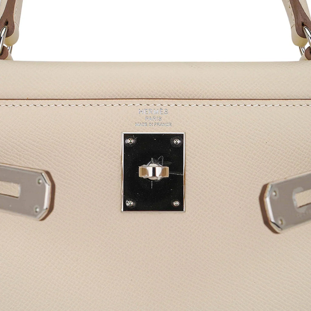 Kelly 28 Bag Sellier Craie Epsom Leather with Palladium Hardware