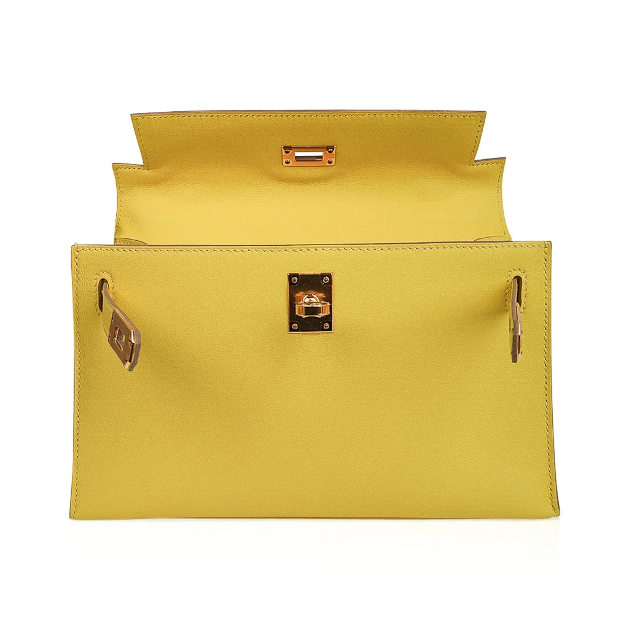 Kelly Pochette Bag Lime Clutch Gold Hardware Swift Leather
