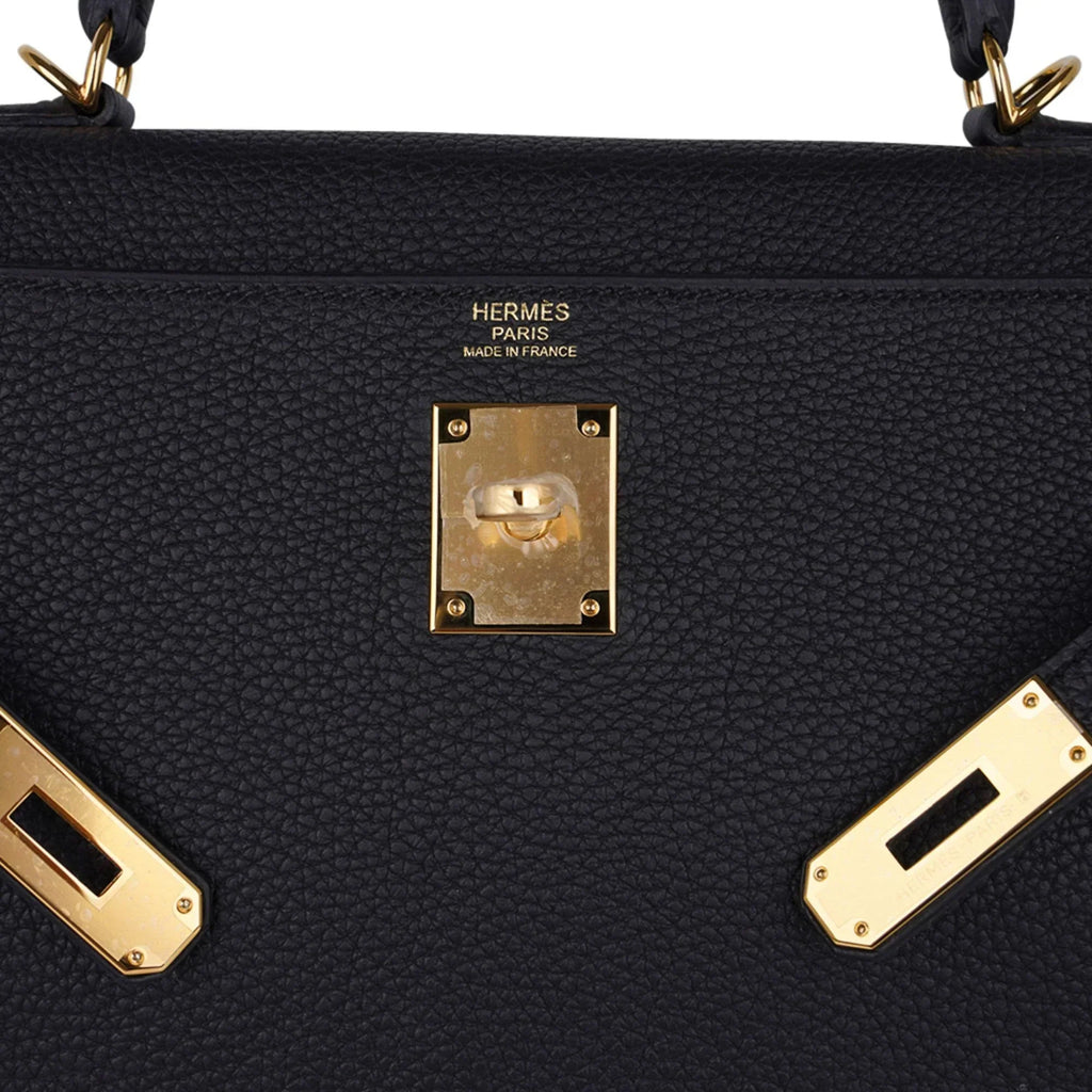 Kelly 32 Retourne Bag Black Gold Hardware Togo Leather