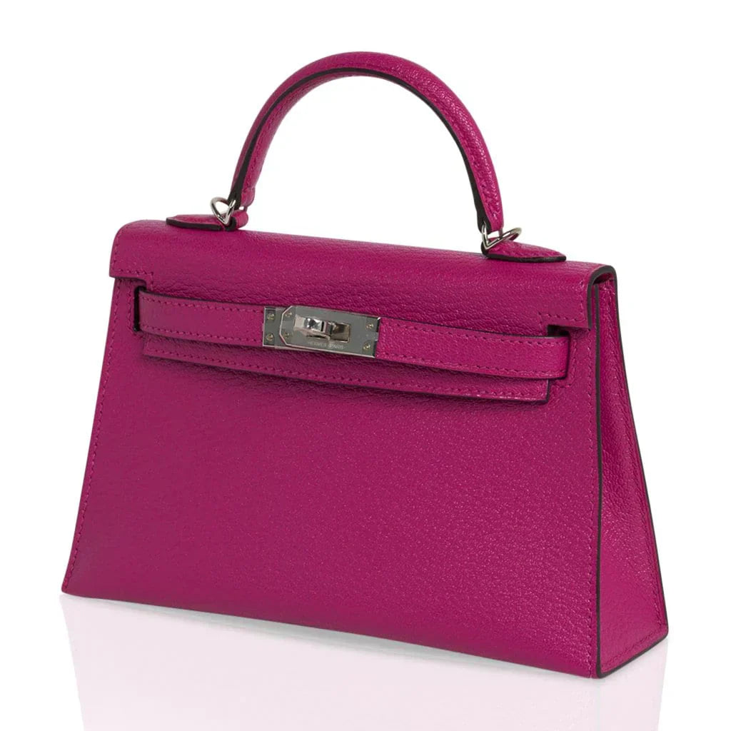 Mini Kelly 20 Bag Sellier Rose Pourpre Chevre Leather with Palladium Hardware