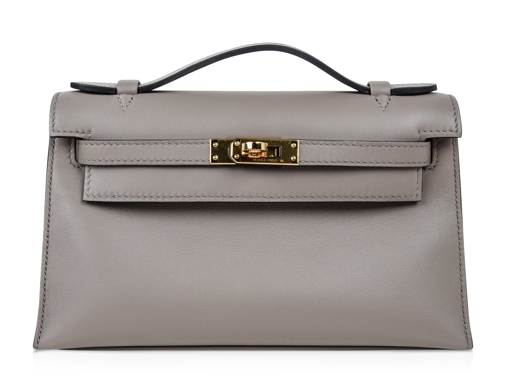 Kelly Pochette Gris Asphalte Swift Gold Hardware