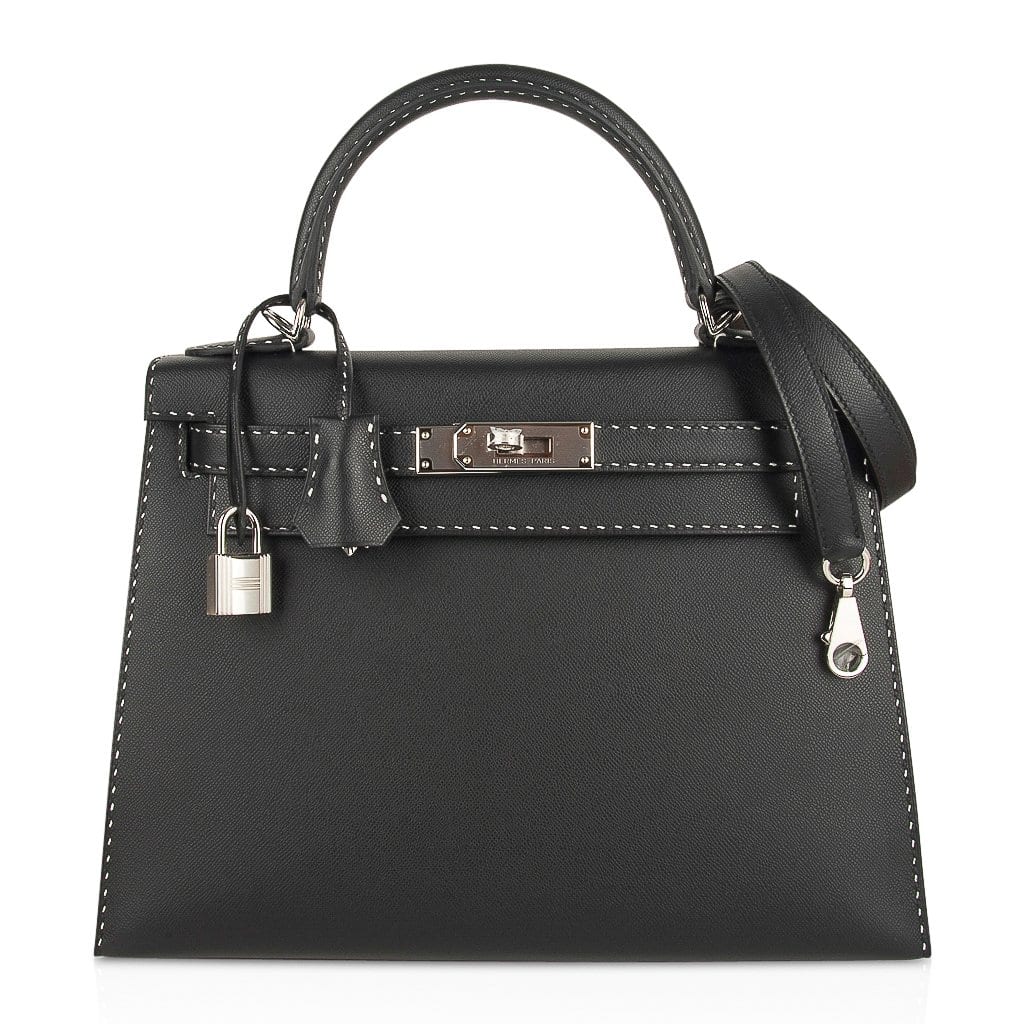 Kelly 28 Bag Black Un Point Sur Deux Veau Graine Monsieur Limited Edition