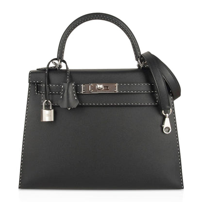 Kelly 28 Bag Black Un Point Sur Deux Veau Graine Monsieur Limited Edition