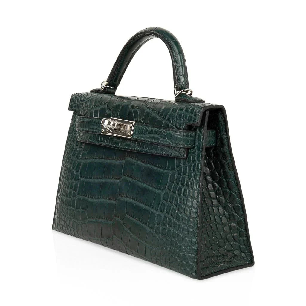Kelly 20 Mini Sellier Bag Vert Cypress Matte Alligator Palladium