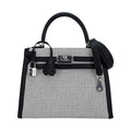 Kelly 25 Sellier Bag Quadrille Black & White Viking Toile Swift Leather with Palladium Hardware