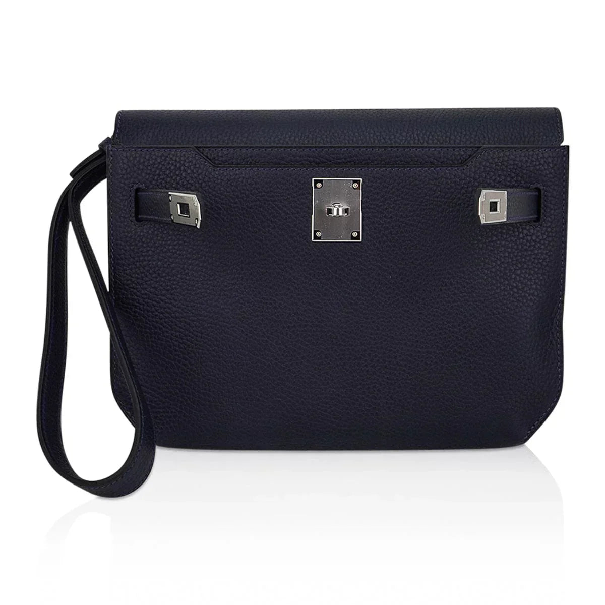 Kelly Depeches 25 Pouch Blue Ocean Galop D’Vache Leather with Palladium Hardware