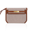 Kelly Depeches 25 Pouch Toile / Fauve Barenia Trim Gold Hardware