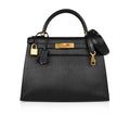 Kelly HSS 28 Bag Sellier Black Chevre Vermillion Interior Brushed Gold