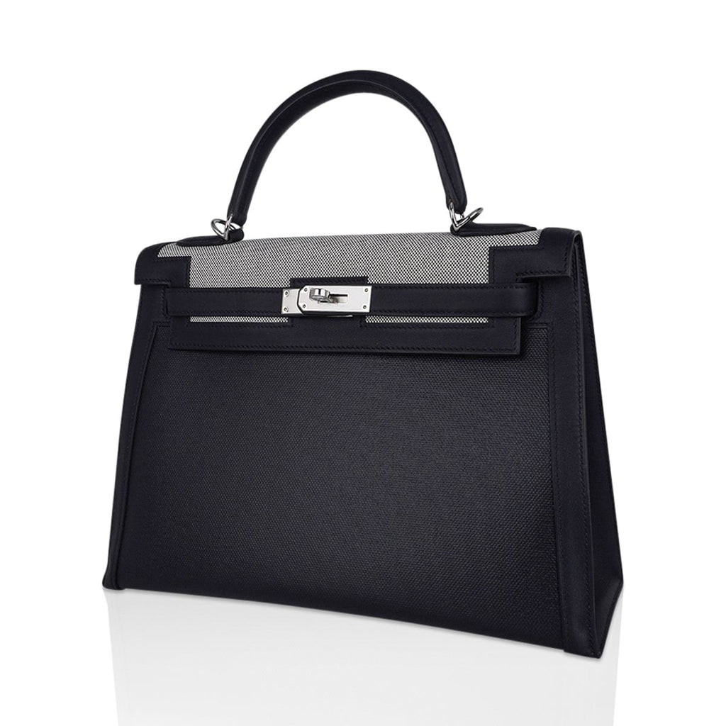 Kelly 32 Sellier Bag Toile H Berline & Plume Swift Leather with Palladium Hardware
