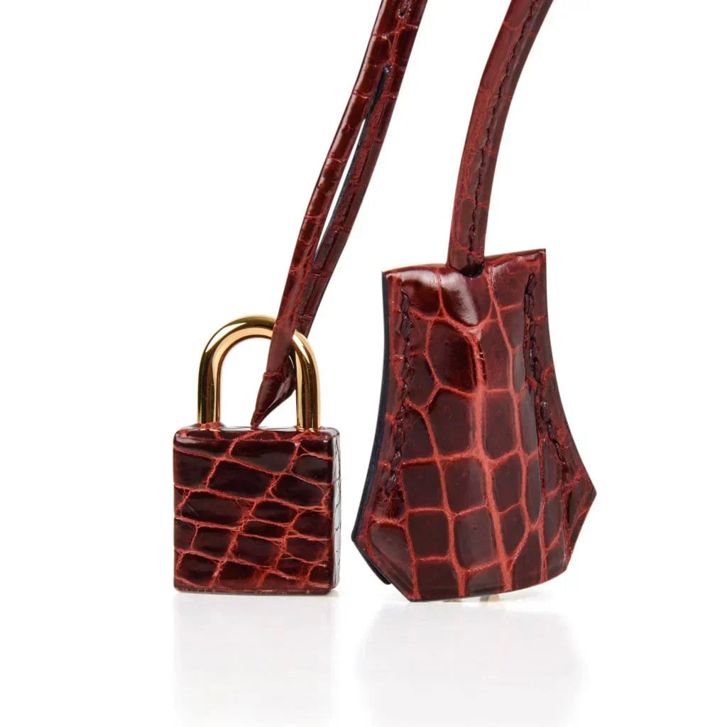 Kelly 28 Bag Sellier Bourgogne Red Navy Contour Crocodile Gold Hardware