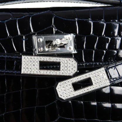 Kelly Cut Diamond Blue Marine Crocodile Bag Exquisite Clutch