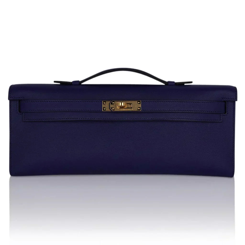 Kelly Cut Bag Blue Encre Swift with Gold Hardware