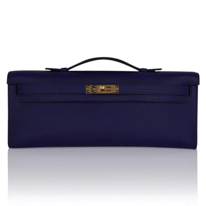 Kelly Cut Bag Blue Encre Swift with Gold Hardware