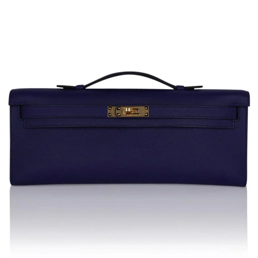 Kelly Cut Bag Blue Encre Swift with Gold Hardware