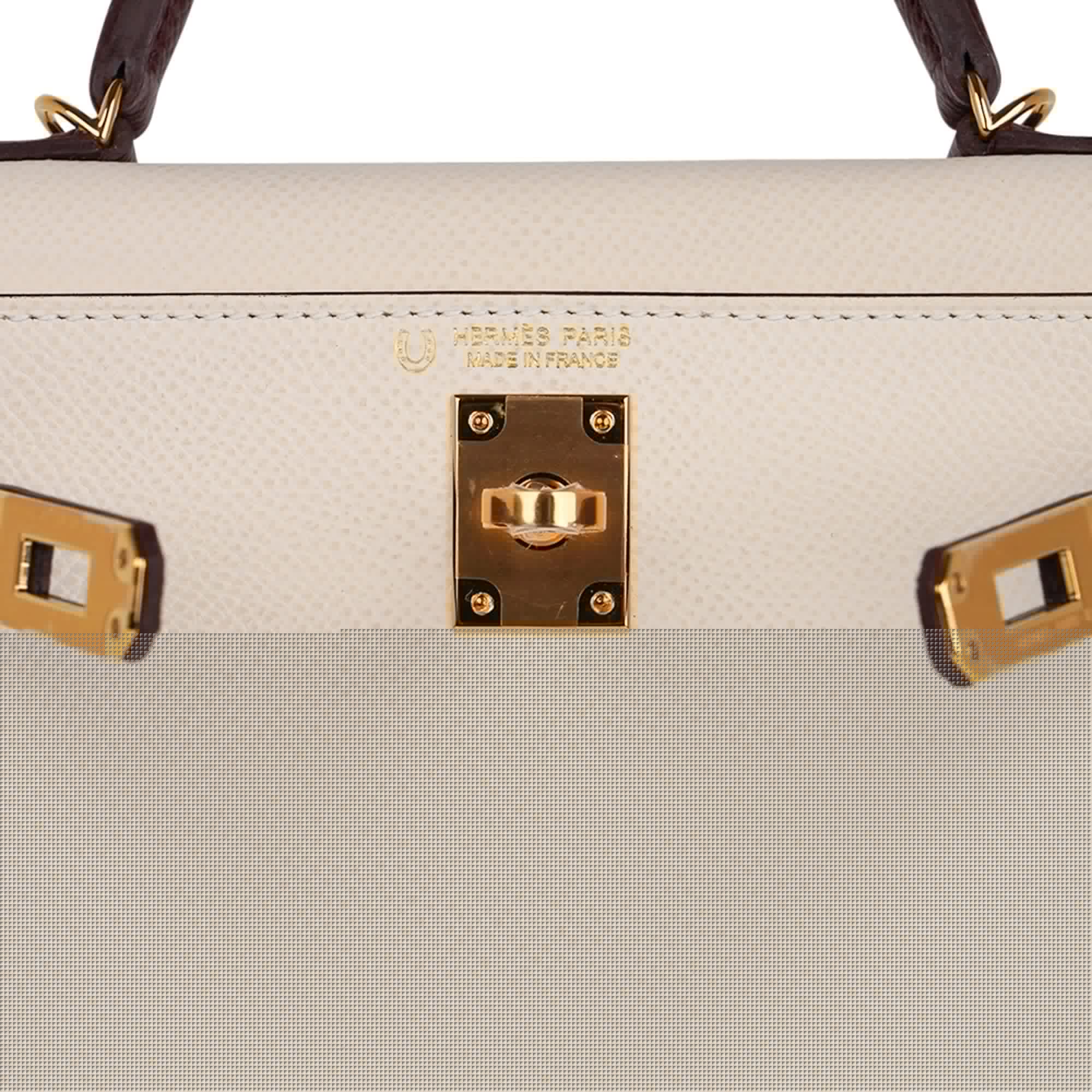 Special Order HSS Mini Kelly 20 Sellier Bag Nata & Bordeaux Epsom Leather with Gold Hardware