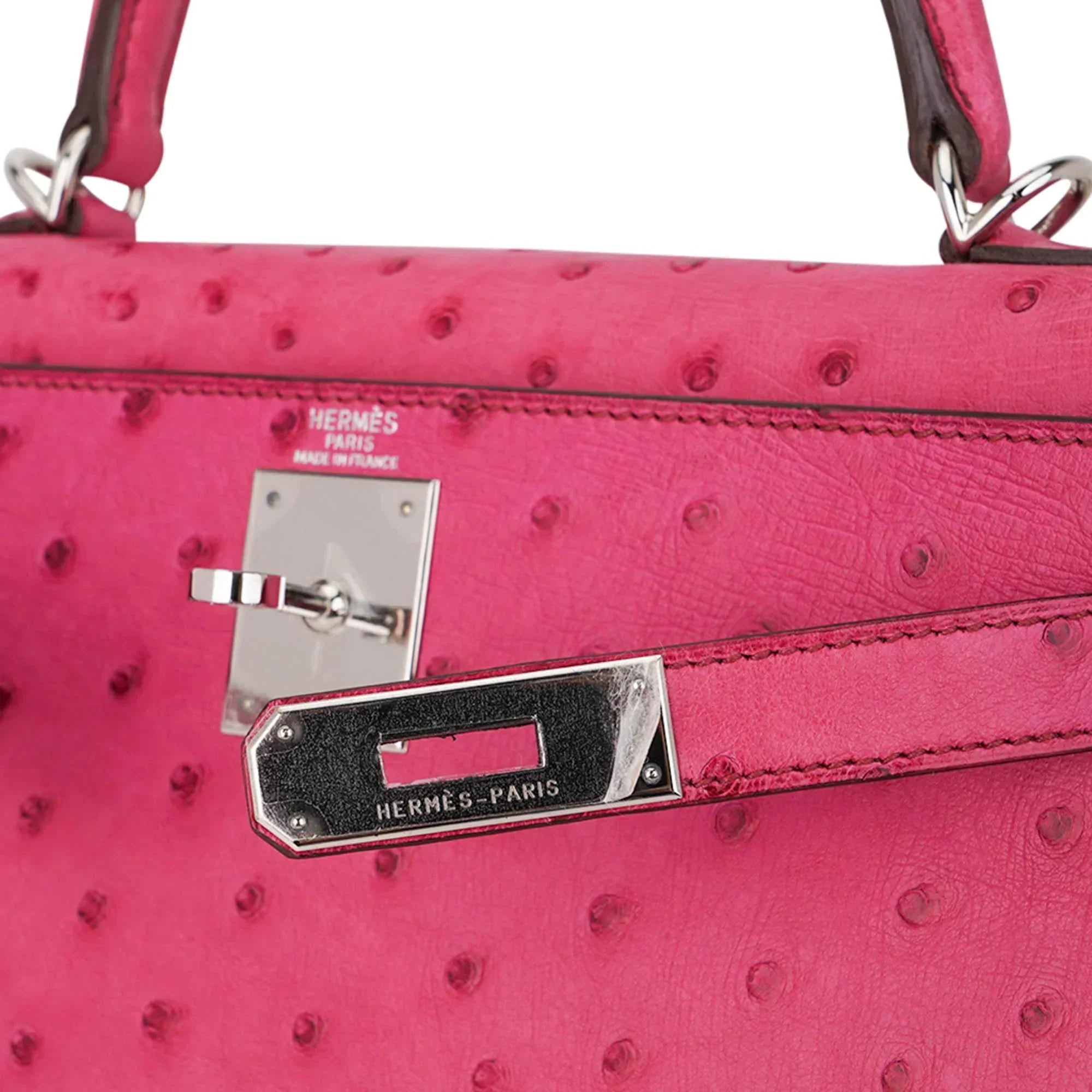 Kelly 25 Retourne Bag Fuchsia Ostrich with Palladium Hardware