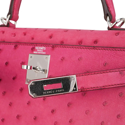 Kelly 25 Retourne Bag Fuchsia Ostrich with Palladium Hardware