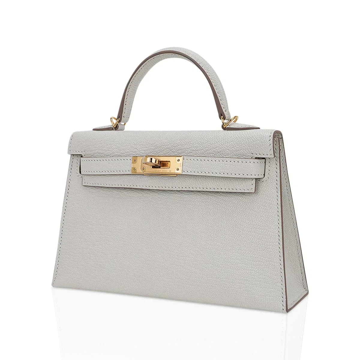 Mini Kelly 20 Bag Sellier Mushroom Chevre with Gold Hardware