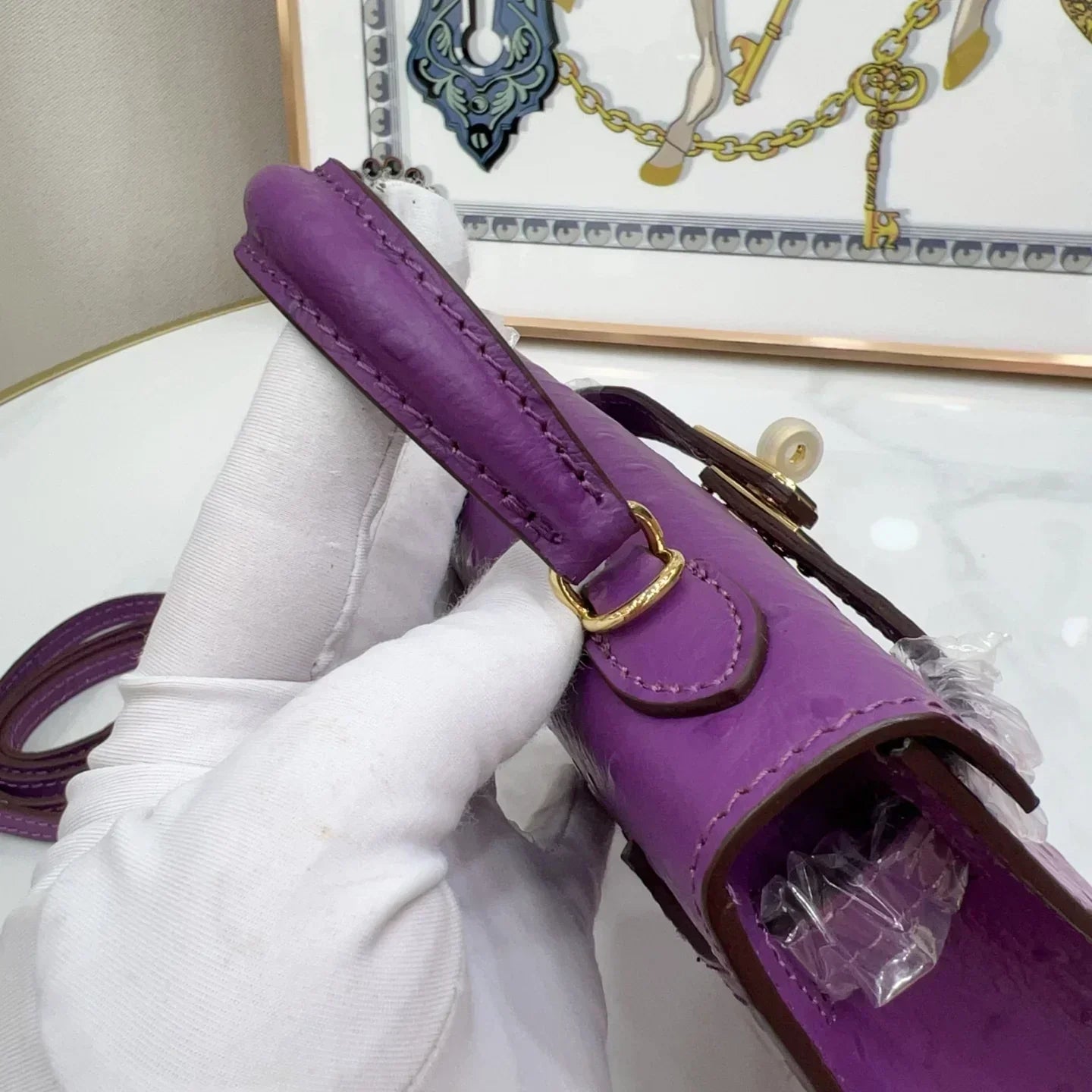 Kelly Violine Sellier Ostrich with Palladium Hardware