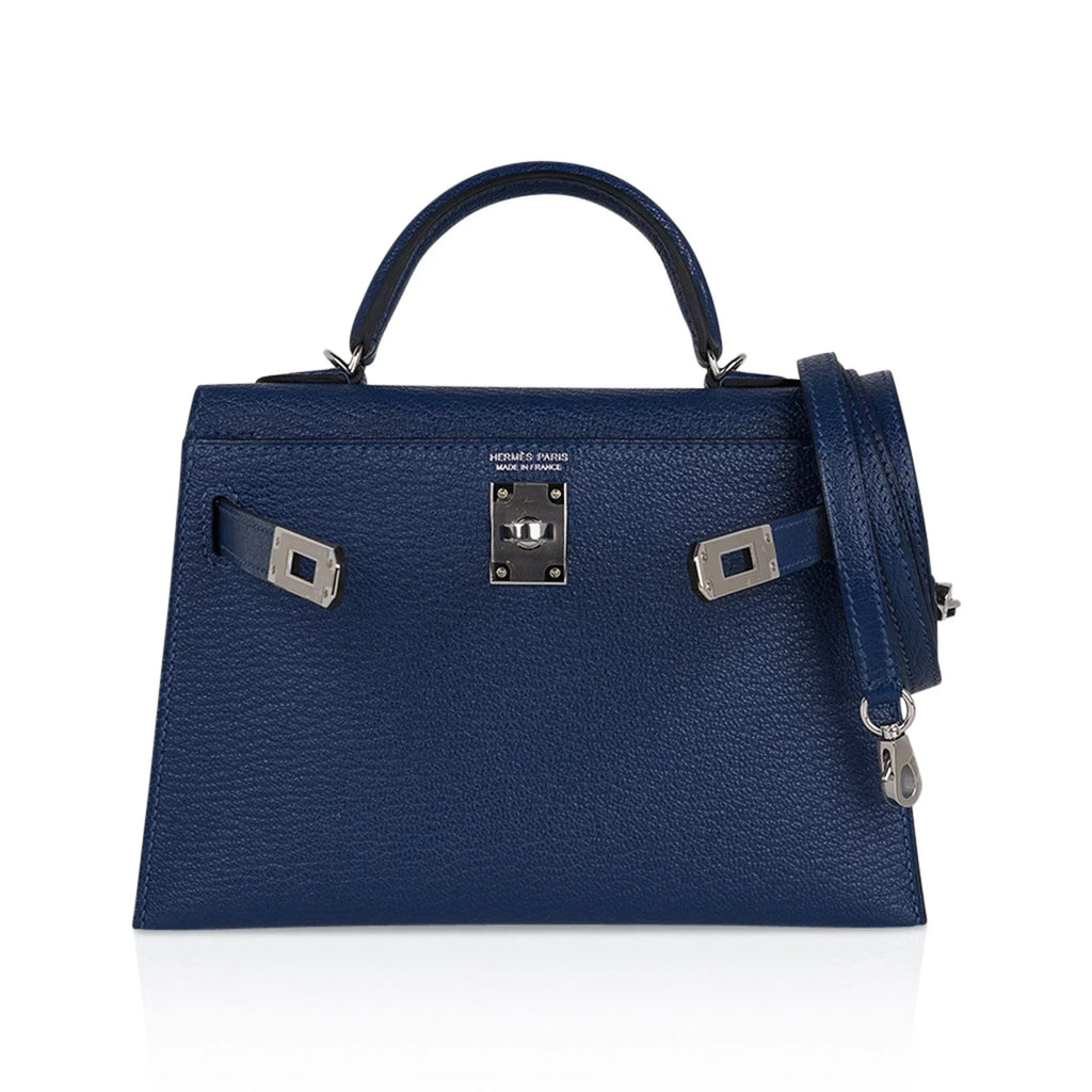 Special Order HSS Verso Mini Kelly 20 Sellier Bag Deep Bleu & Bleu Izmir Epsom Leather with Palladium Hardware