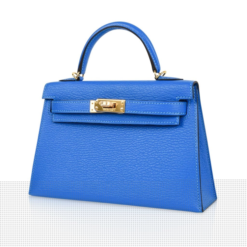 Kelly 20 Mini Sellier Bag Blue Hydra Chevre Leather Gold Hardware