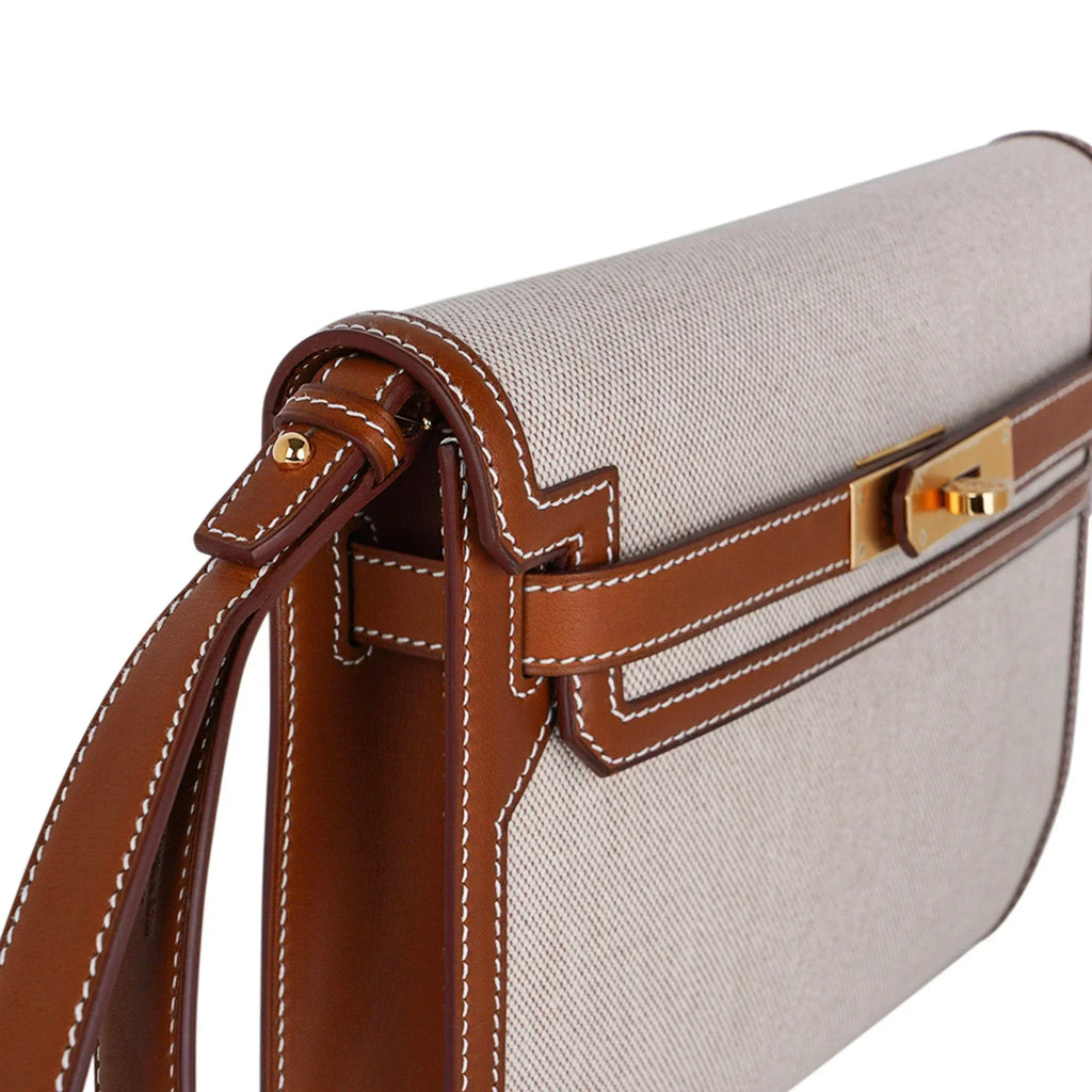 Kelly Depeches 25 Pouch Toile / Fauve Barenia Trim Gold Hardware