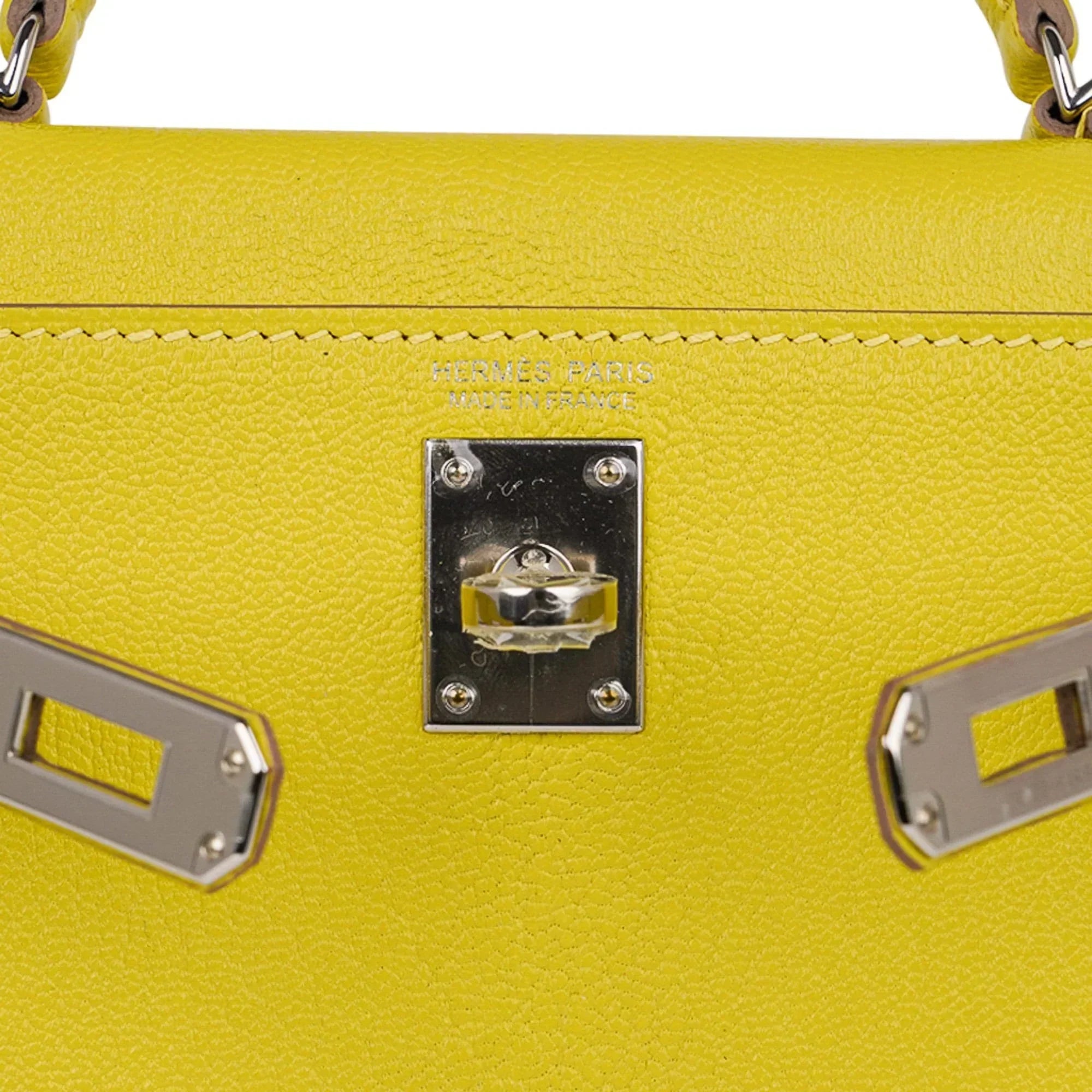 Kelly 20 Mini Sellier Bag Lime Chevre Leather Palladium New w/Box