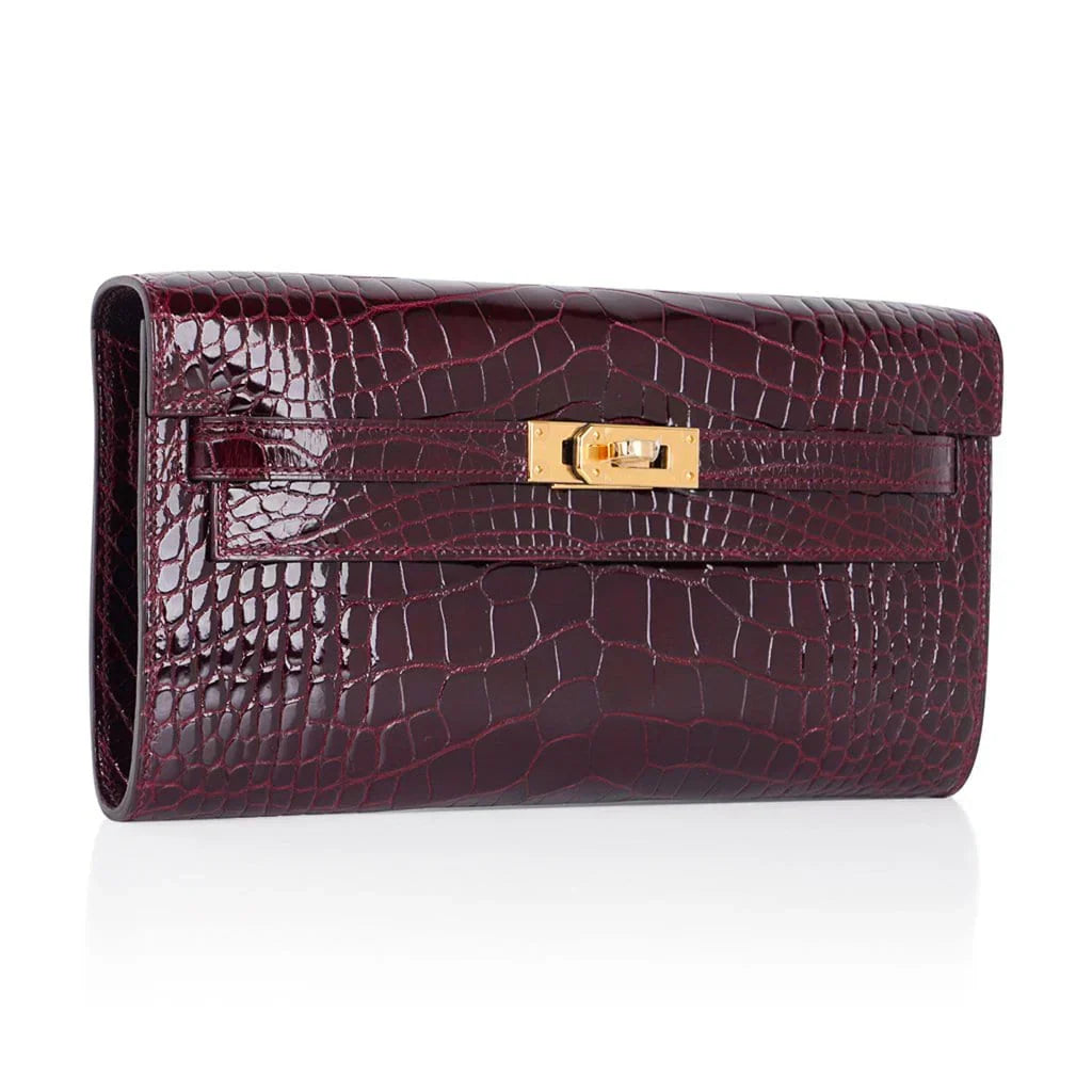 Kelly Classique To Go Wallet Bordeaux Alligator Gold Hardware New w/Box