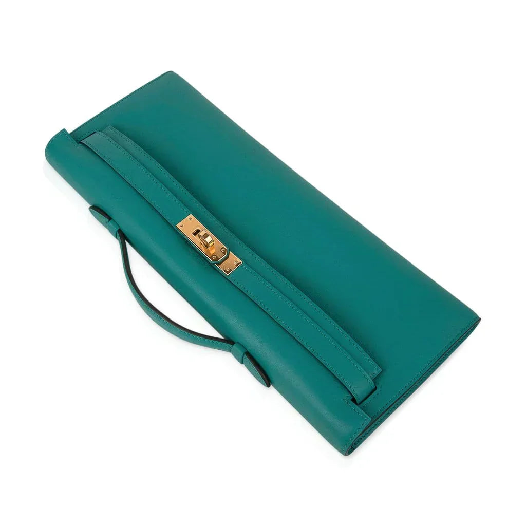 Kelly Cut Vert Verone Clutch Bag Gold Hardware Swift Leather