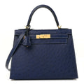 Kelly 25 Bleu Iris Sellier Ostrich Gold Hardware