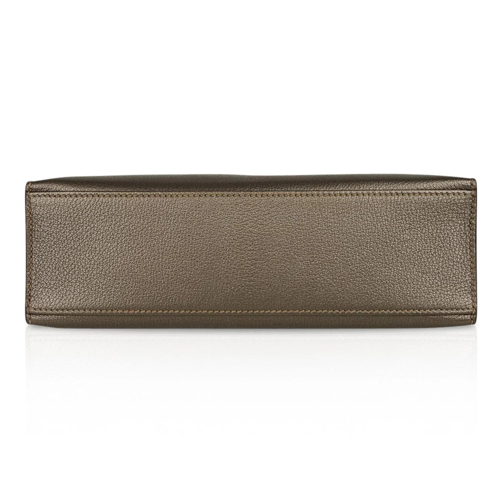 Kelly Pochette Metallic Bronze Clutch Bag Chevre Palladium