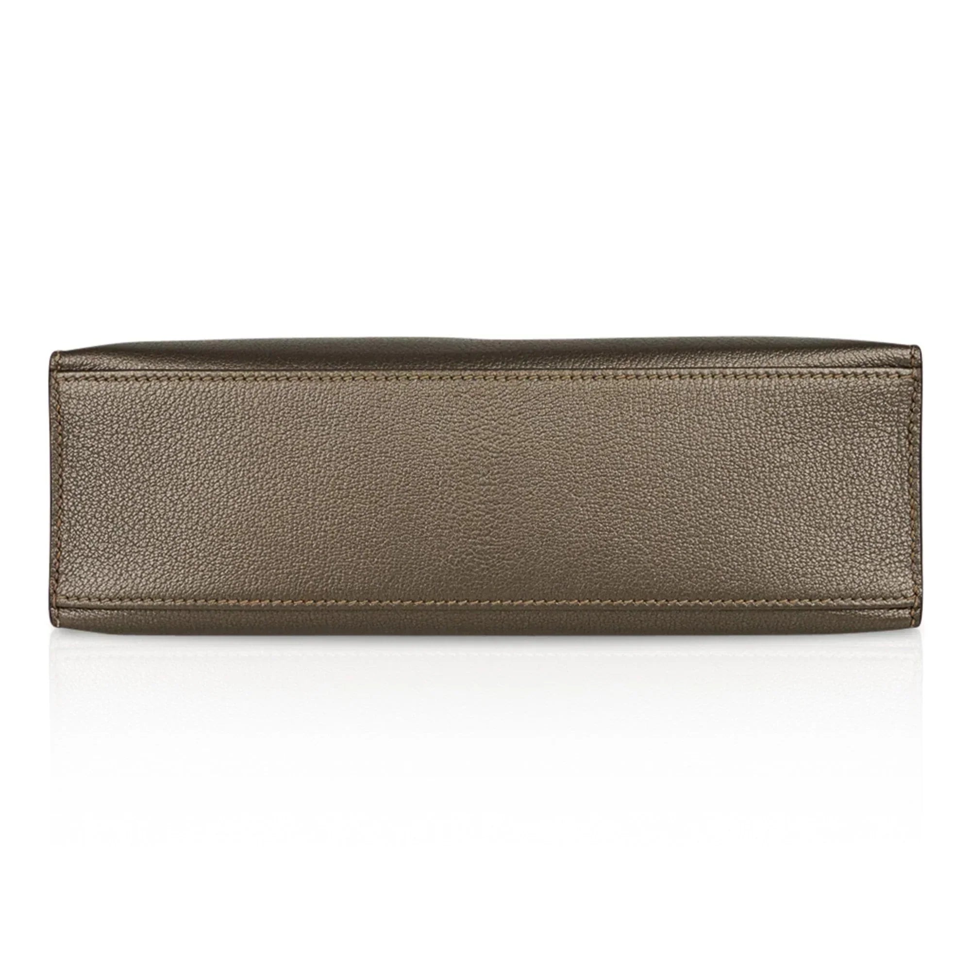 Kelly Pochette Metallic Bronze Clutch Bag Chevre Palladium