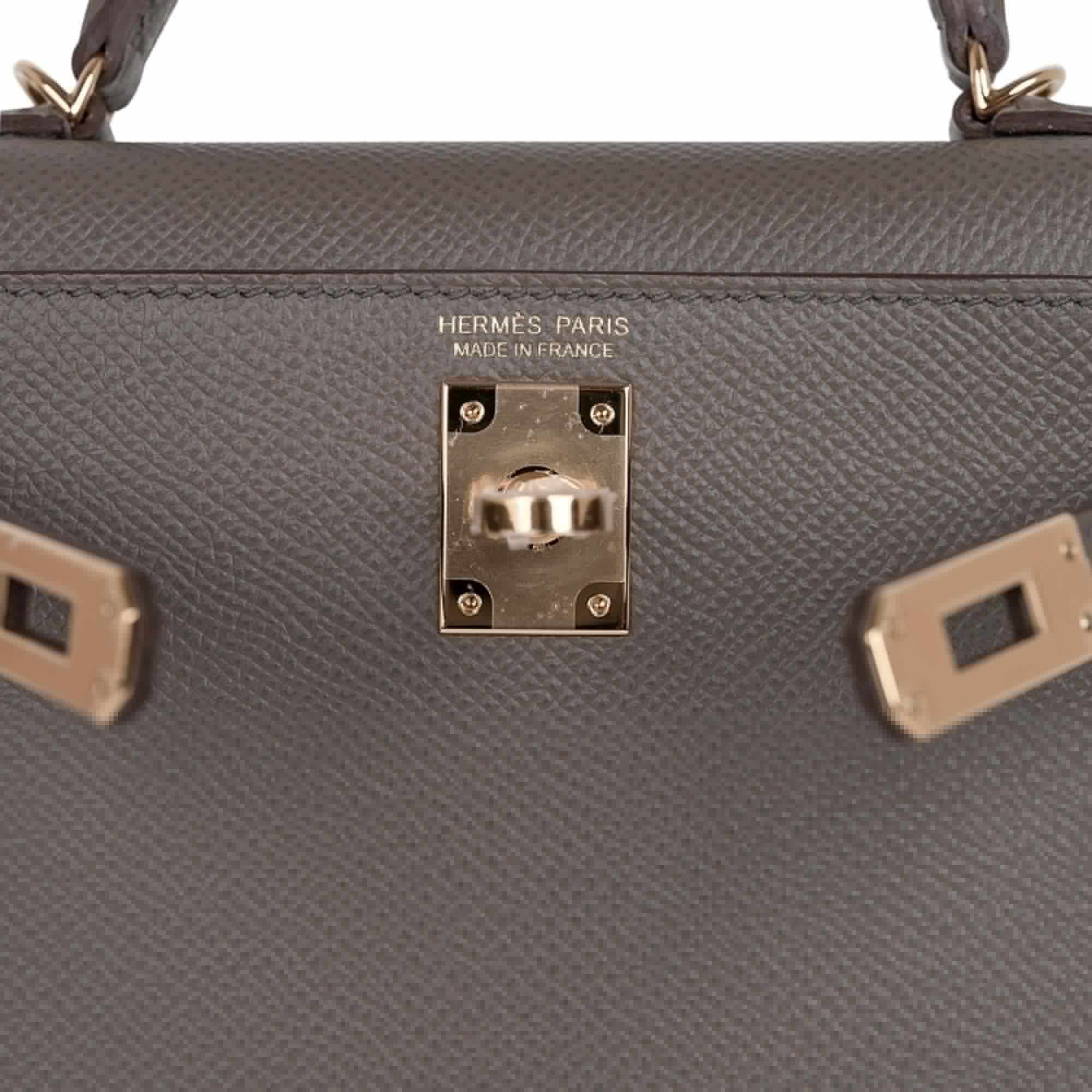 Kelly 20 Mini Sellier Bag Etain Epsom Leather Gold Hardware New w/Box