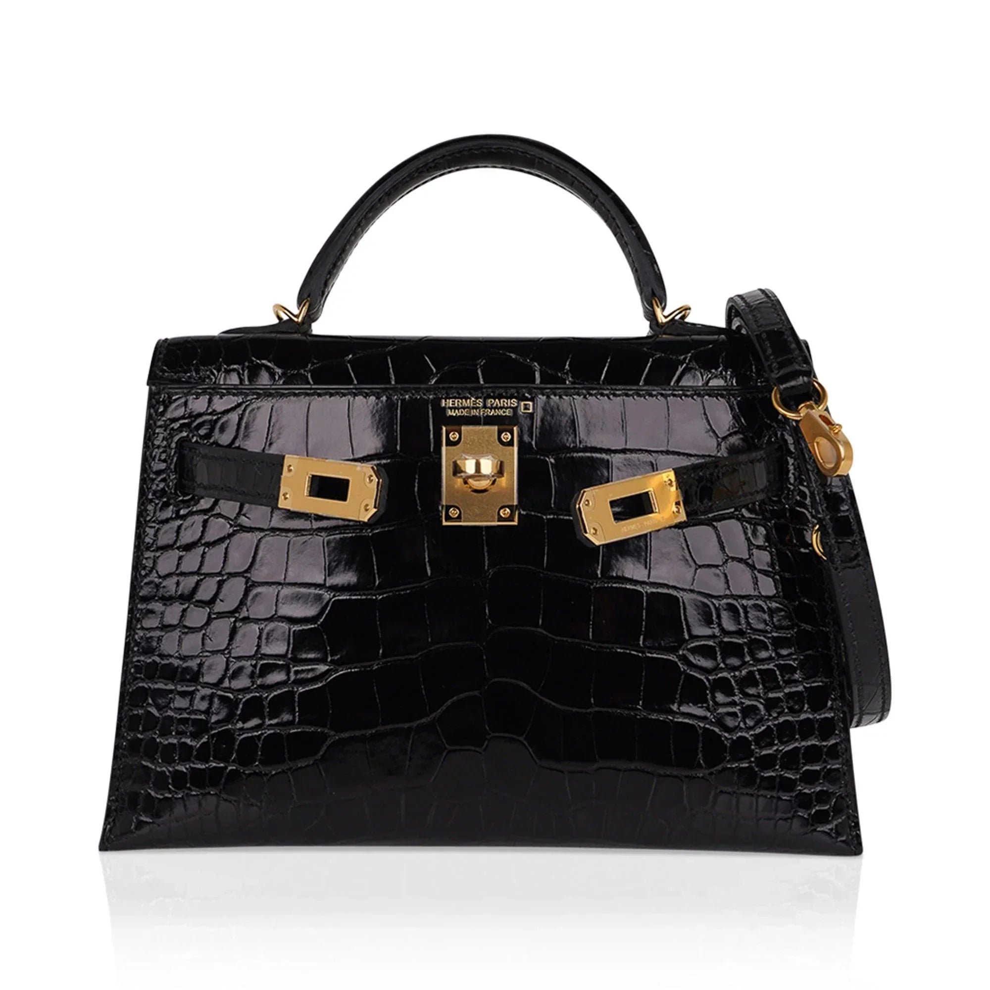 Kelly 20 Mini Sellier Bag Black Alligator Gold Hardware