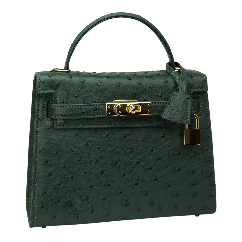 Kelly 25 Vert Ostrich Leather Ostrich Grain Texture Gold Hardware