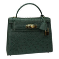 Kelly 25 Vert Ostrich Leather Ostrich Grain Texture Gold Hardware