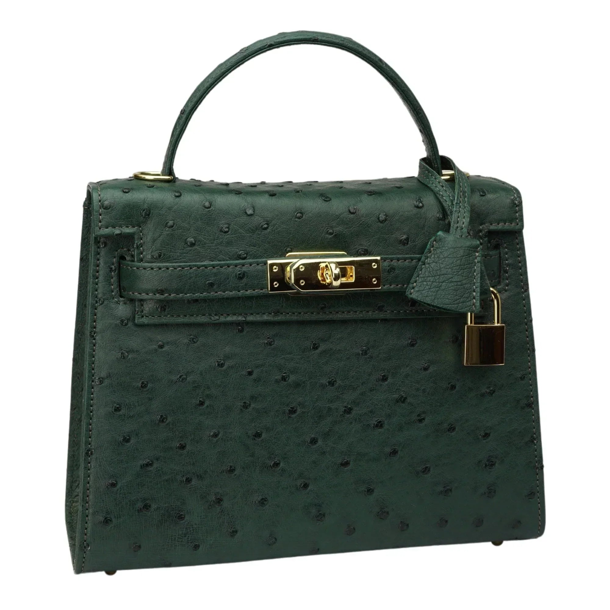 Kelly 25 Vert Ostrich Leather Ostrich Grain Texture Gold Hardware
