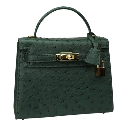 Kelly 25 Vert Ostrich Leather Ostrich Grain Texture Gold Hardware