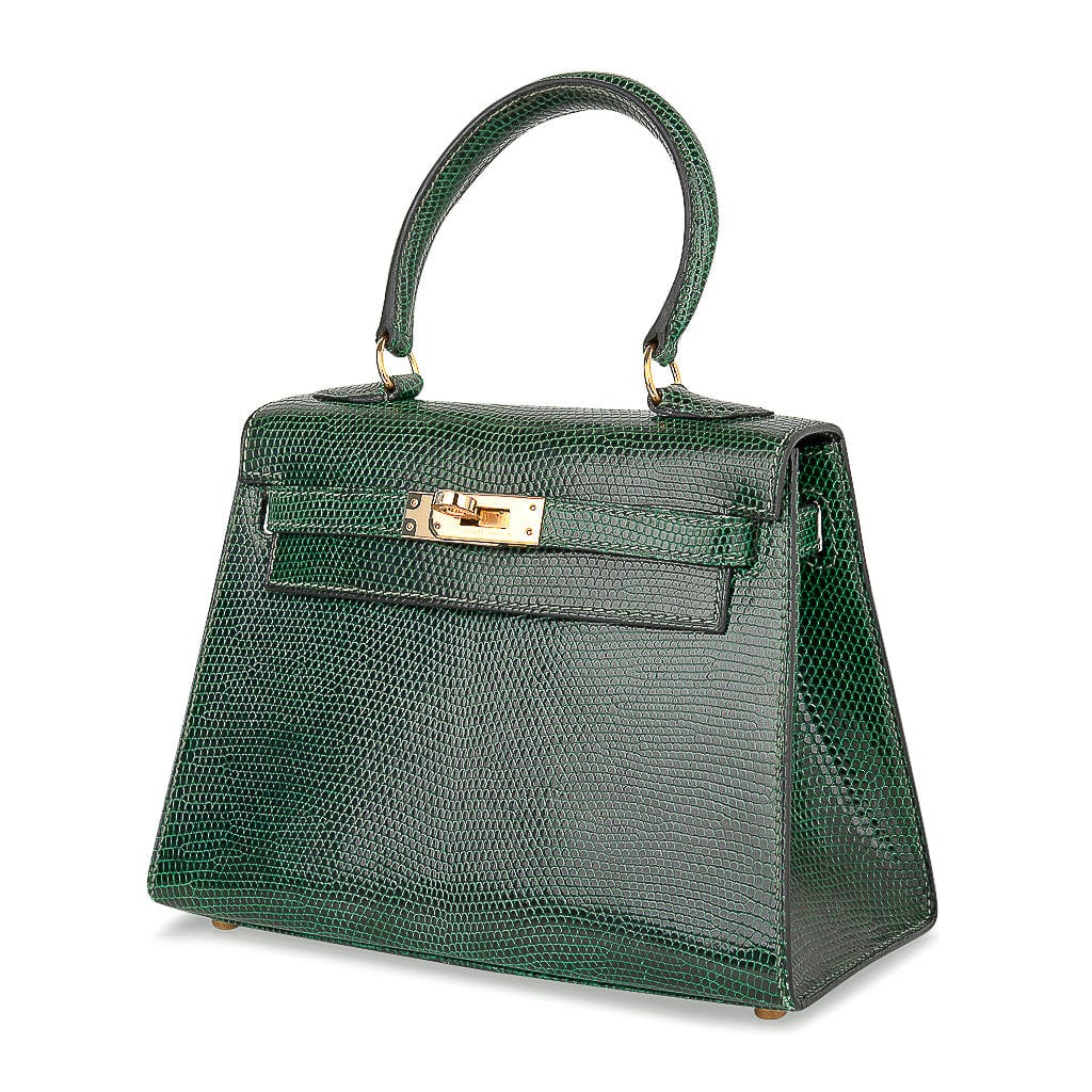 Vintage Kelly 20 Sellier Mini Vert Moyen Lizard Gold Hardware