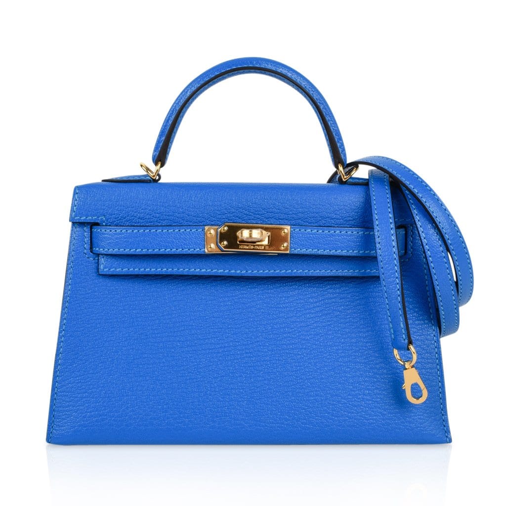 Kelly 20 Mini Sellier Bag Blue Hydra Chevre Leather Gold Hardware