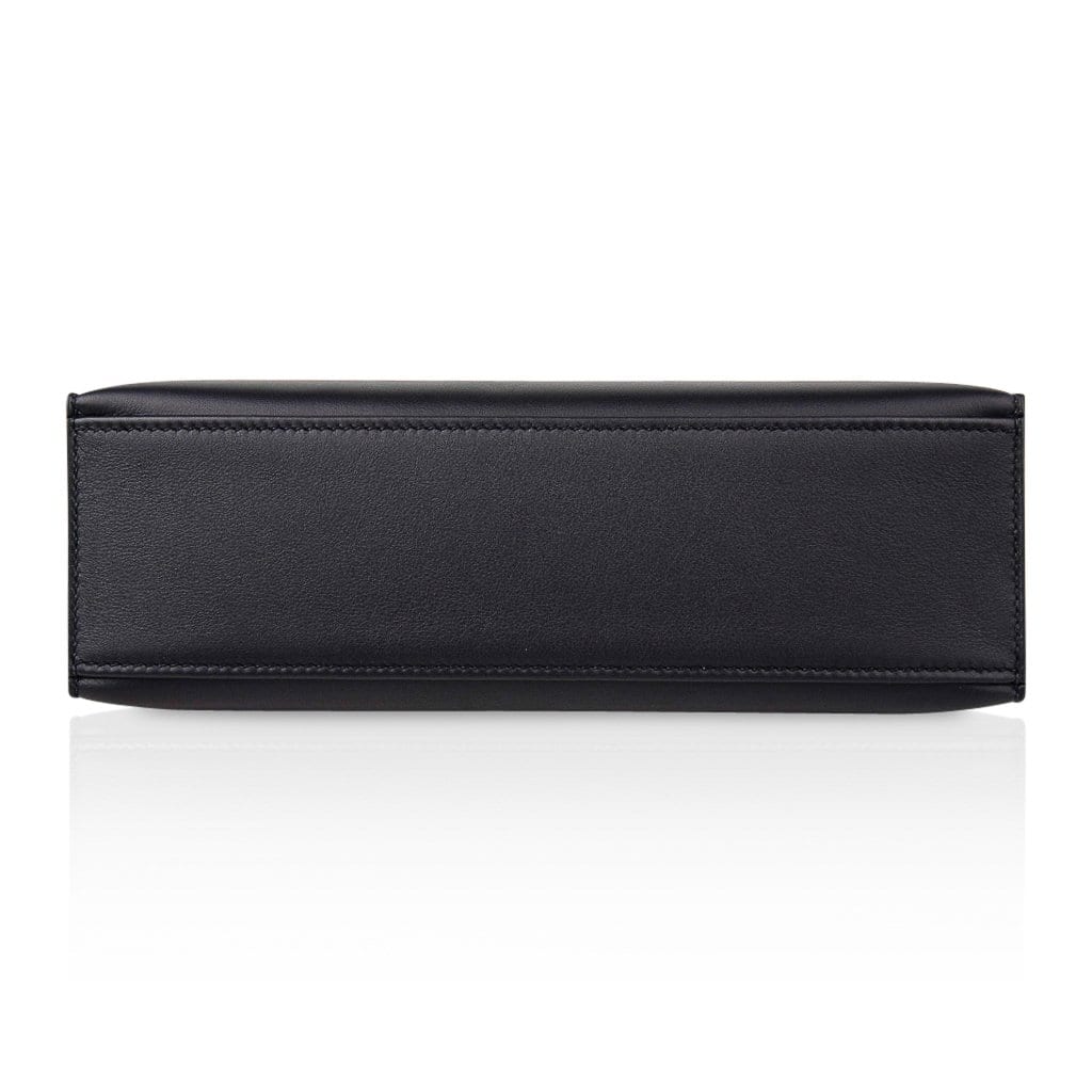 Kelly Pochette Bag Black Swift Leather with Gold Hardware