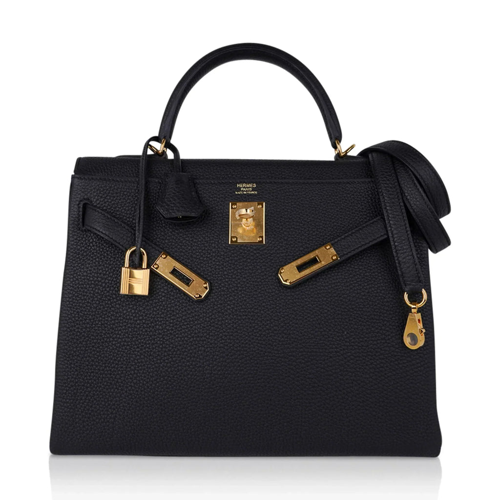 Kelly 32 Retourne Bag Black Gold Hardware Togo Leather