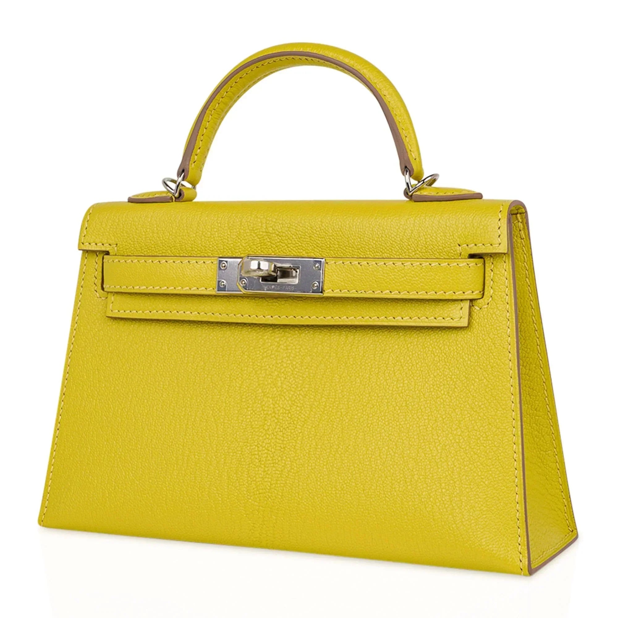Kelly 20 Mini Sellier Bag Lime Chevre Leather Palladium