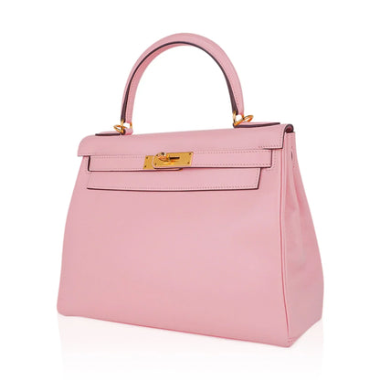 Kelly 28 Bag Rose Sakura Gold Hardware Swift Leather