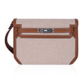 Kelly Depeches 25 Pouch Toile & Fauve Barenia Trim with Palladium Hardware