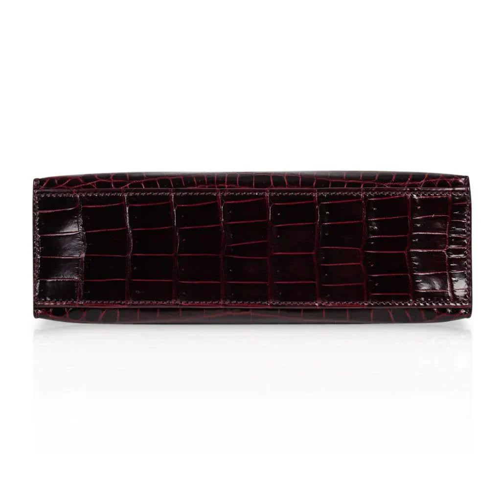 Kelly Pochette Clutch Bag Bordeaux Crocodile Jewel Toned Palladium