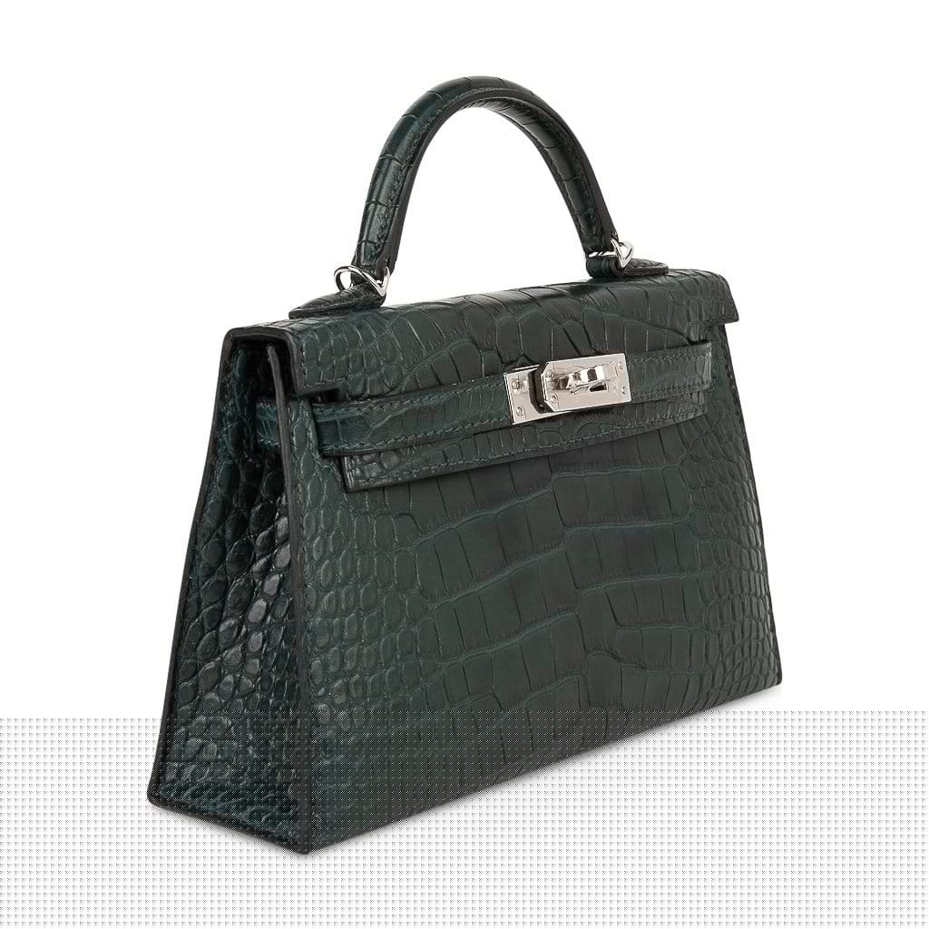 Kelly 20 Mini Sellier Bag Vert Cypress Matte Alligator Palladium
