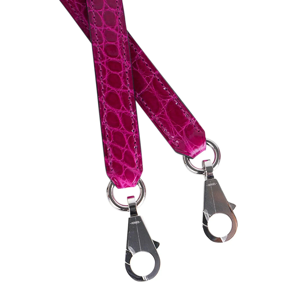 Kelly 25 Sellier Bag Rose Pourpre Crocodile with Palladium Hardware